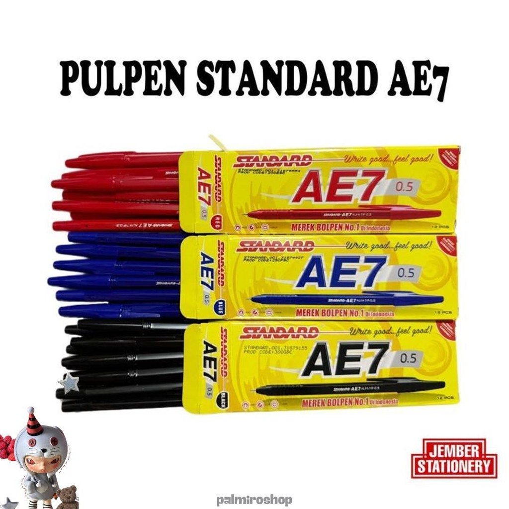 

(12Pcs) Bolpen Standard Ae7 Warna Variatif Hitam, Merah, Biru, Murah