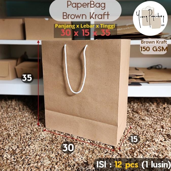 

dgh-43 Paper Bag/Tas Kertas Paperbag Polos Kraft Coklat 30 x 15 x 35 150GSM Berkualitas