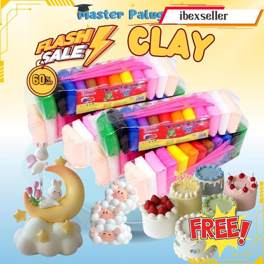 ( Paket 6 Set ) Mainan Anak Clay Polymer Isi 12 Pcs Clime Set Soft Clay Dough 12 Warna Edukasi Kreat