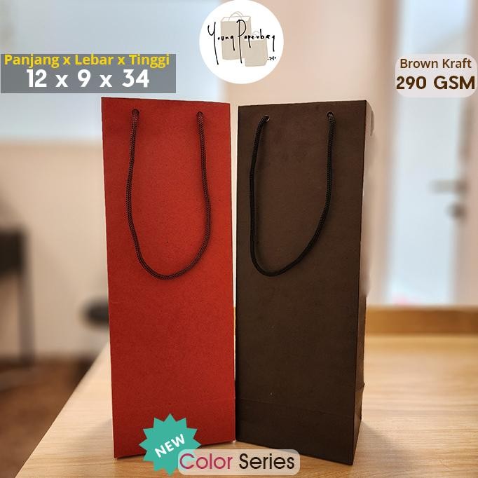 

dh-68 Paper Bag / Tas Kertas Botol Wine Tumbler Kraft Uk. 12x9x34 (1 lusin) Original