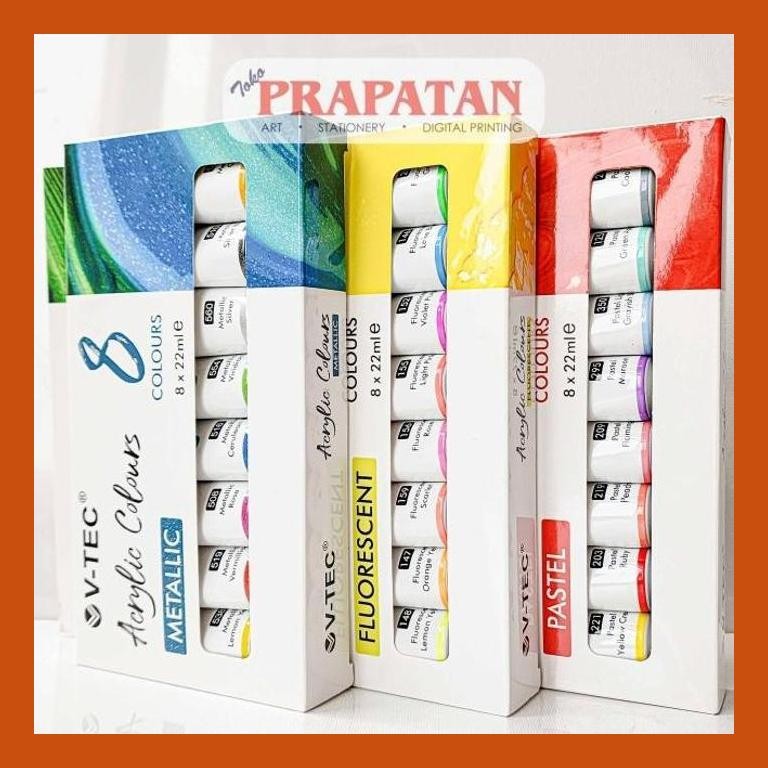 

[ PERALATAN LUKIS / GAMBAR ] CAT AKRILIK SET V-TEC 8X22ML | V-TEC ACRYLIC SET GOOD QUALITY