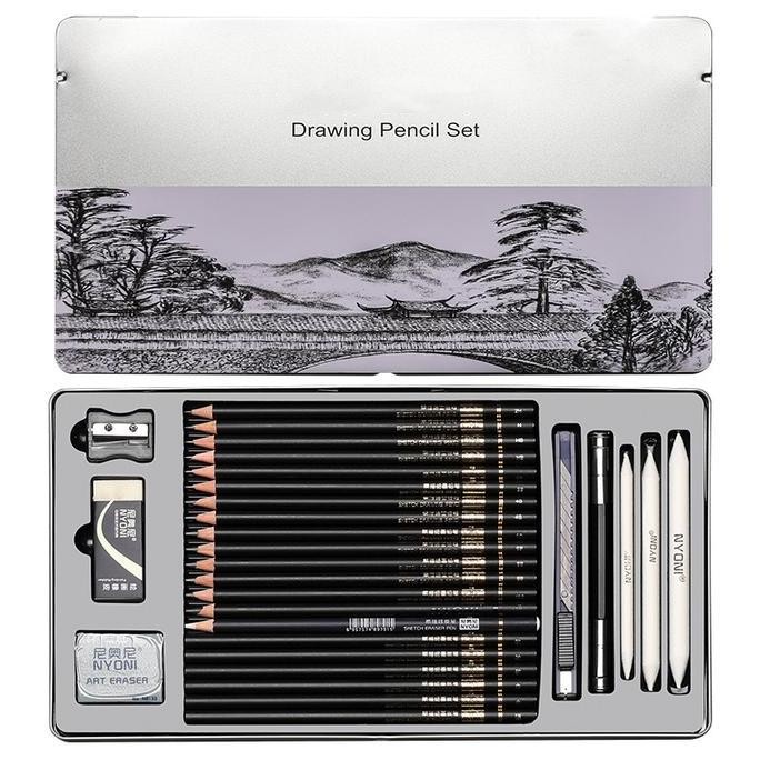 

Nyoni Drawing Pencil Gambar Set 29pcs Metal Tin Box Pensil Gambar Lukis Sketsa Lengkap Paket