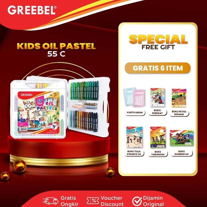 

GREEBEL Crayon Krayon KIDS OIL PASTEL 55 Warna (KOP 55C) / Krayon Oil Pastel / Mewarnai / Menggambar / Crayon Sekolah / Stationery