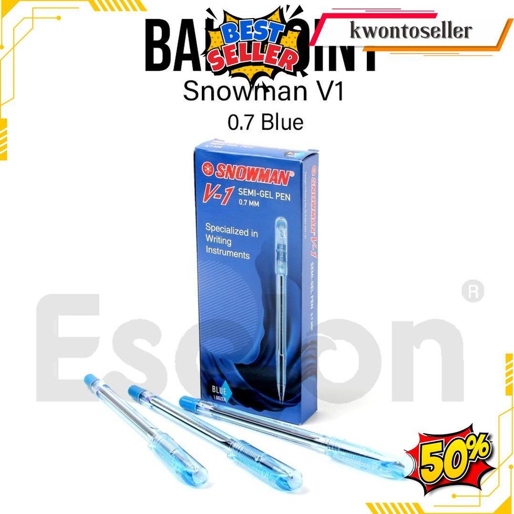 

12Pc Pulpen Snowman V1 Semi Gel Pen Hitam 0.7Mm Bisa Cod