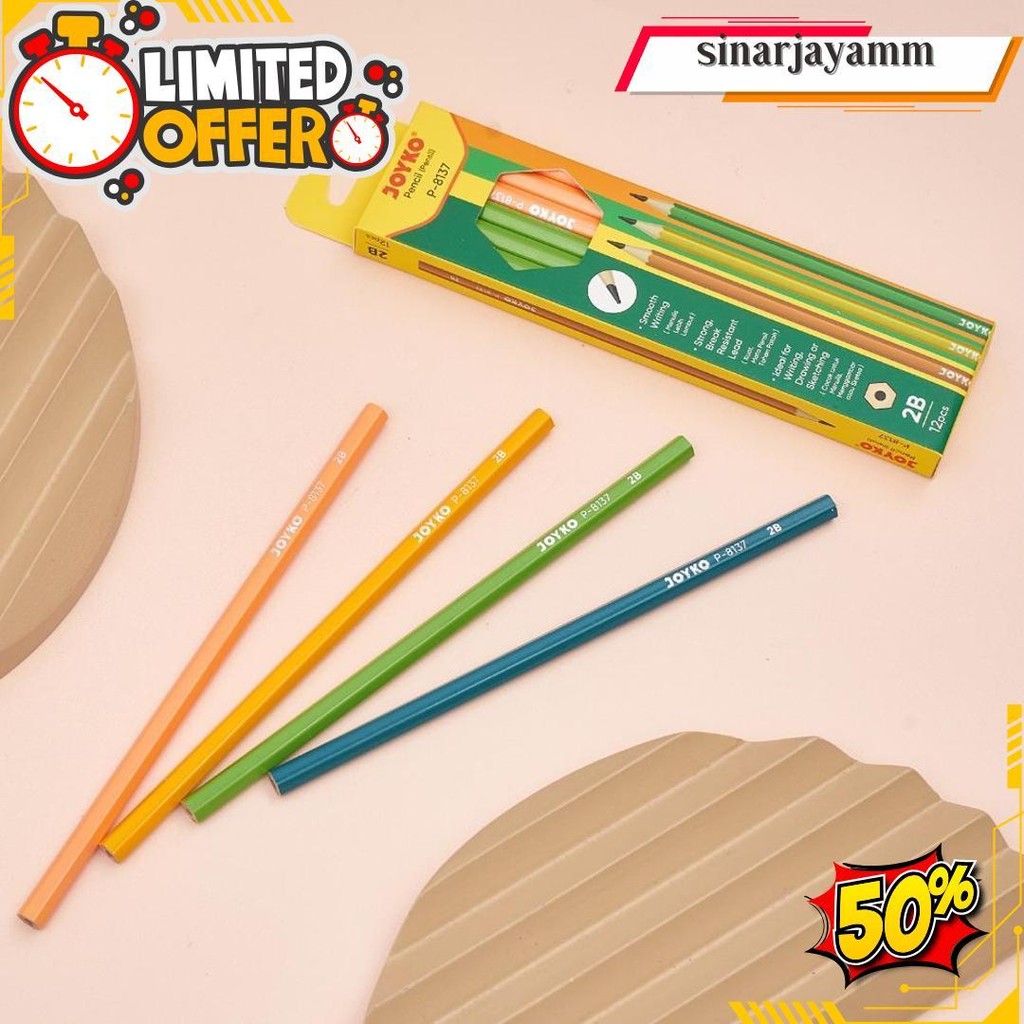 

[Box/12Pcs] ] Joyko P-8126 Pensil 2B P-125 P-8126 P-8127 P-8137 Original Produk