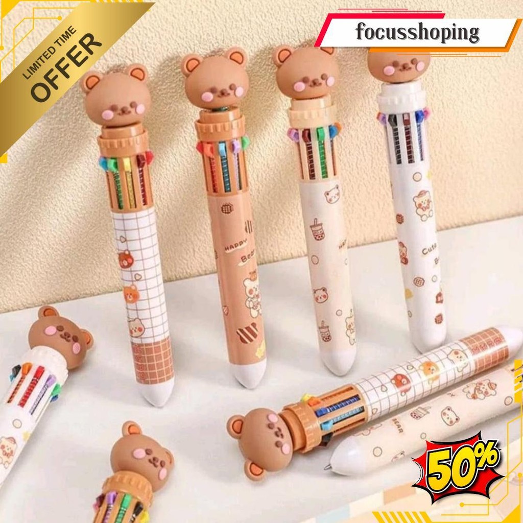 

Pulpen 10 Warna Karakter Beruang Lucu / Bolpoin 10 Warna Motif Teddy Bear Cod