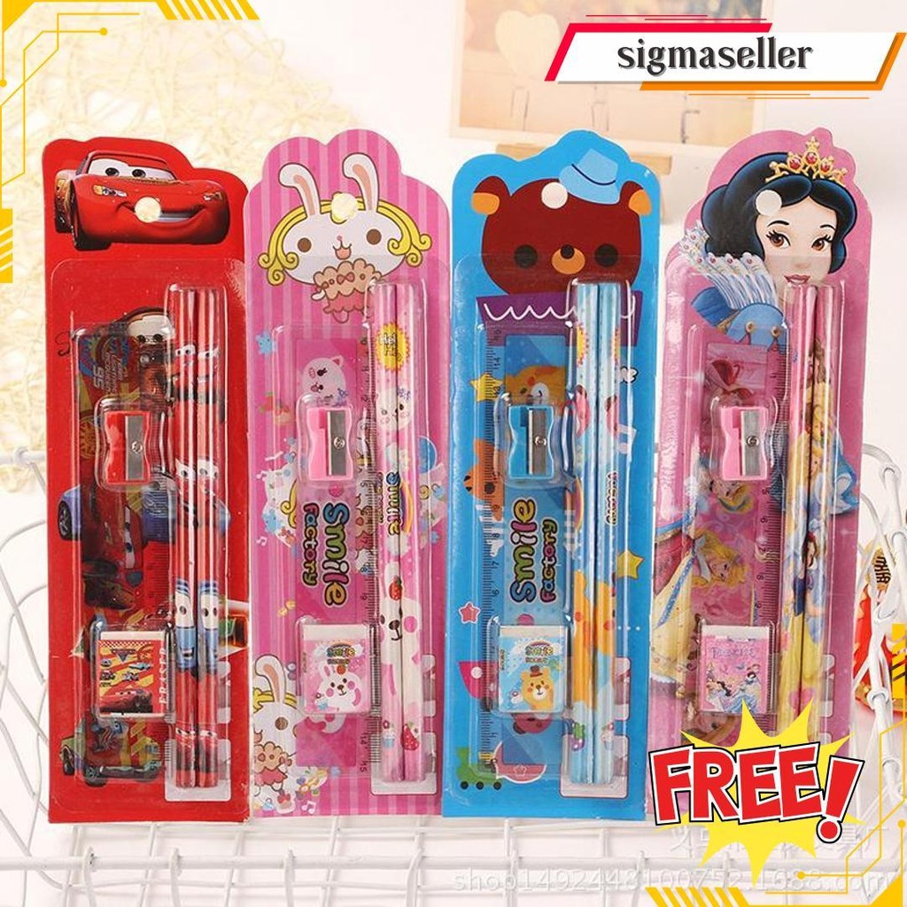

Set Alat Tulis Sekolah 5 In 1 Karakter Lucu / Mini Stationery Bisa Cod