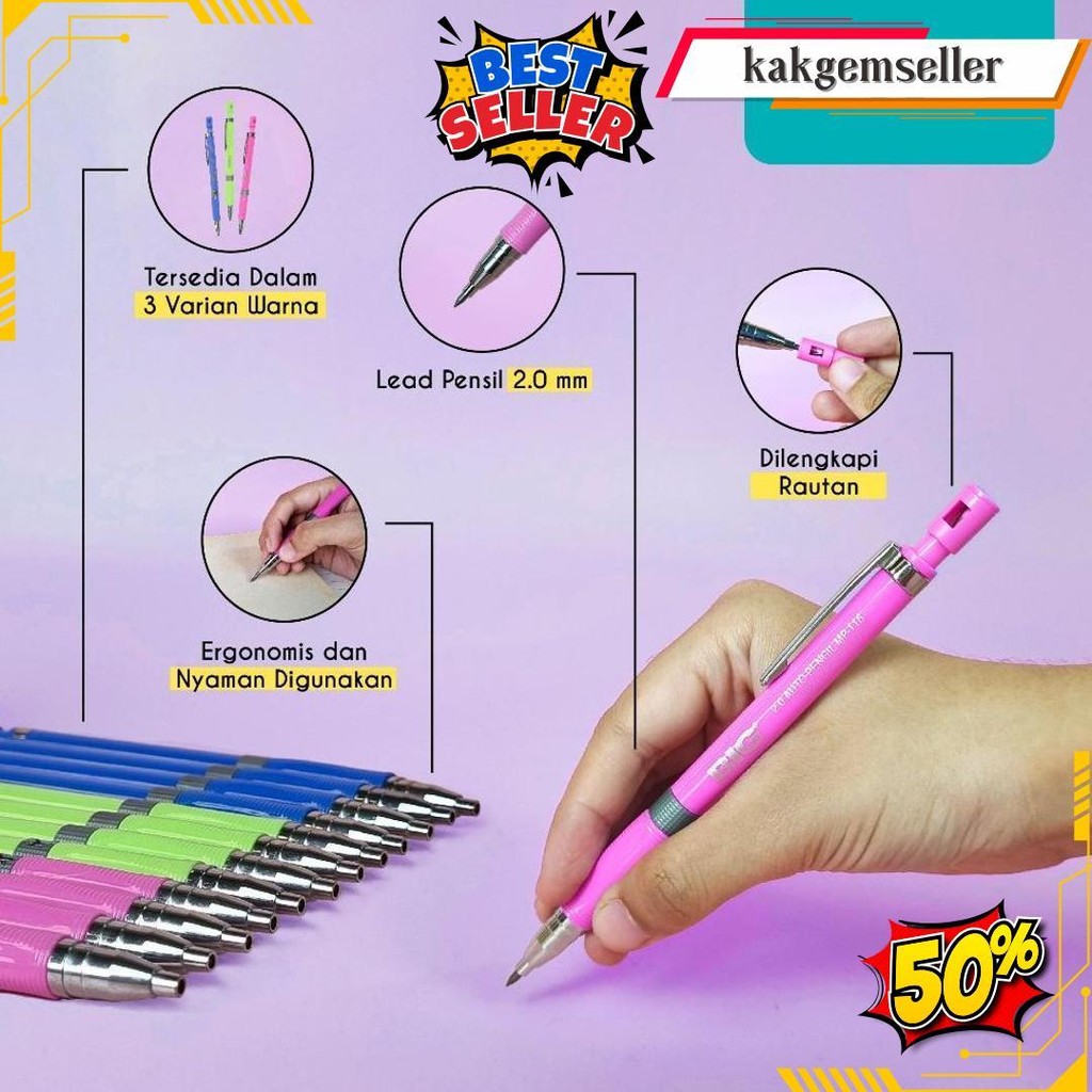 

12 Pcs Big Pensil Mekanik 2.0 Mp-116 Siap Kirim