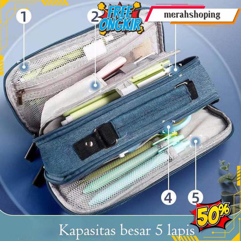 

Tempat Pensil Ritsleting Kapasitas Besar Kotak Pensil Lima Lapis Alat Tulis Terbuka Ganda Multifunction Double Layer Pen Bag Tas Pensil Kantong Pen Original Produk