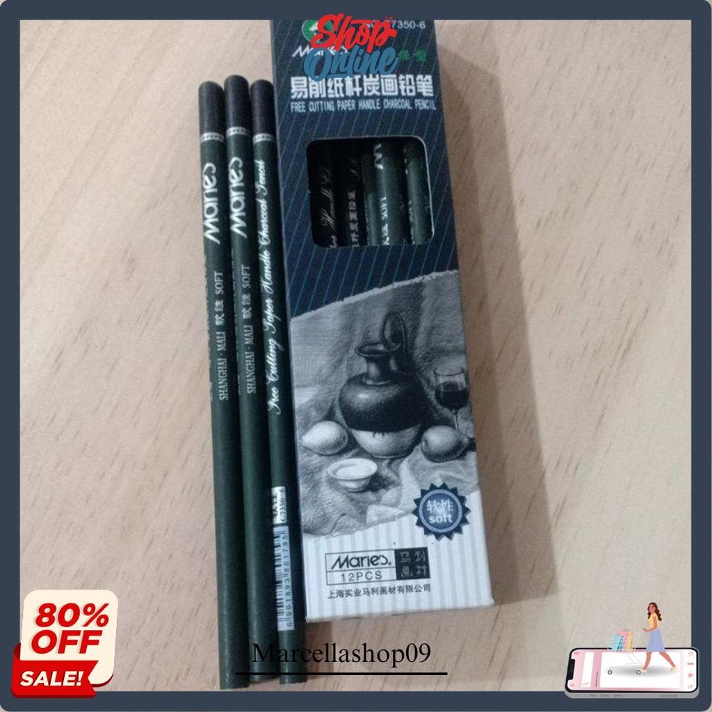 

Pensil Charcoal Maries C7350 Extra Soft Neutral & Soft - Pensil Arang Hitam Pekat Gratis Ongkir