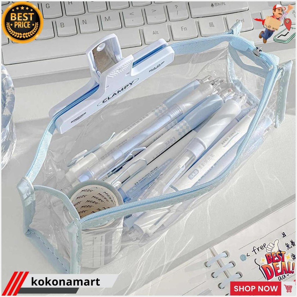 Winzige Kotak Pensil Transparan Tempat Pensil Aesthetic Korean Pen Pouch Lucu Stationery Organizer P