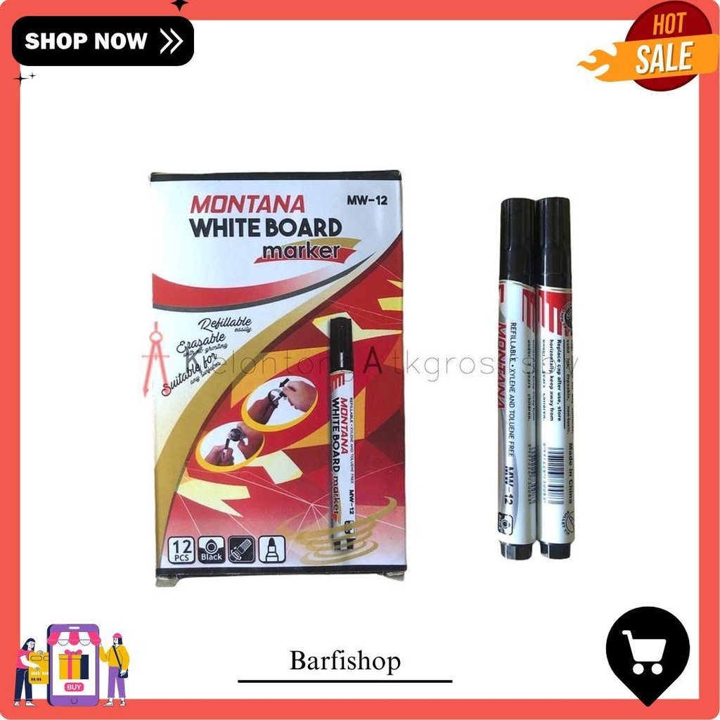 

Spidol / Sepidol Whiteboard White Board (12Pcs) Hitam Montana Mw-12 Lusinan Terlaris