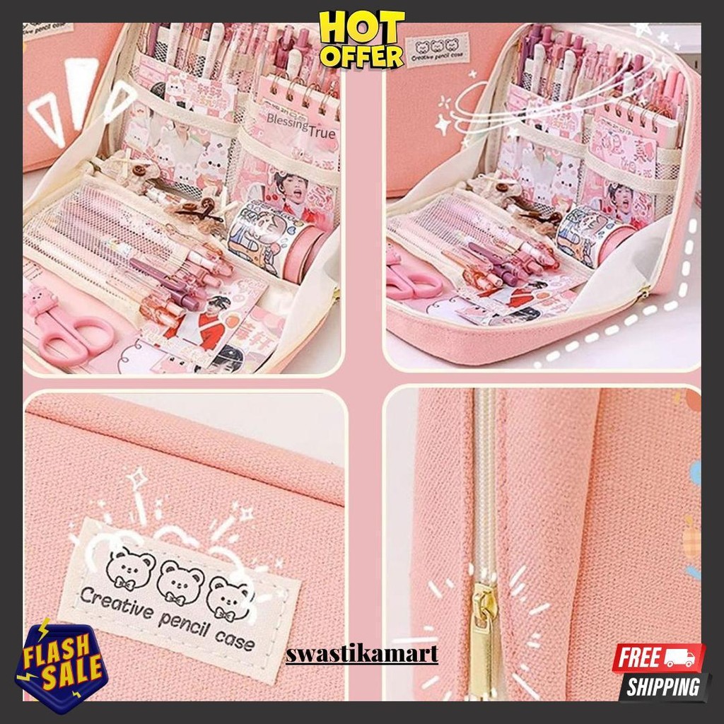 

8-Layer 12-Layer Super Large Capacity Pencil Case Kawaii Canvas Pencil Box Pen Pouch Organizer For Girls Back To School Stationery Supplies Original Produk