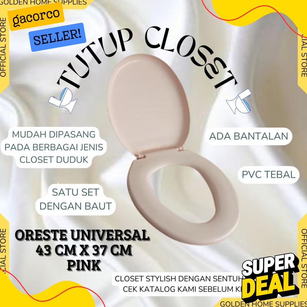 1 Set Tutup Kloset Oreste Duduk Universal / Warna Putih Biru Hijau Pink Maroon / Pvc Tebal / Toto Te