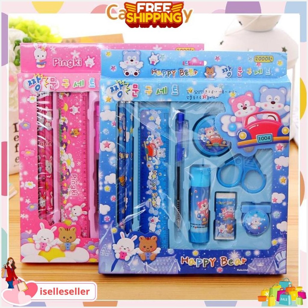 

Paket Alat Tulis Pensil Penghapus Penggaris Gunting Bolpoin Ballpoint Serutan Rautan Lem Paper Clip Stationery Set Lucu Imut Pink Blue Bisa Cod