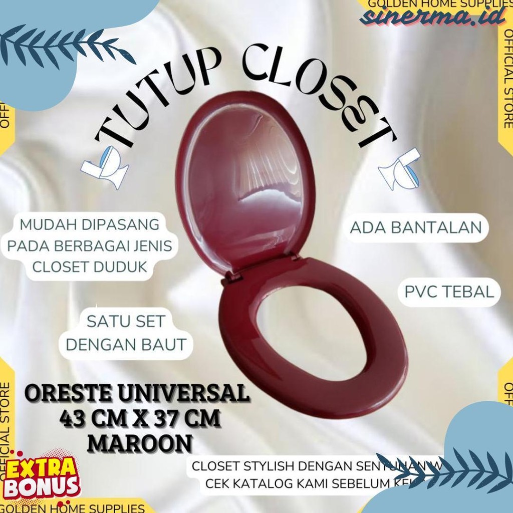 1 Set Tutup Kloset Oreste Duduk Universal / Warna Putih Biru Hijau Pink Maroon / Pvc Tebal / Toto Fl