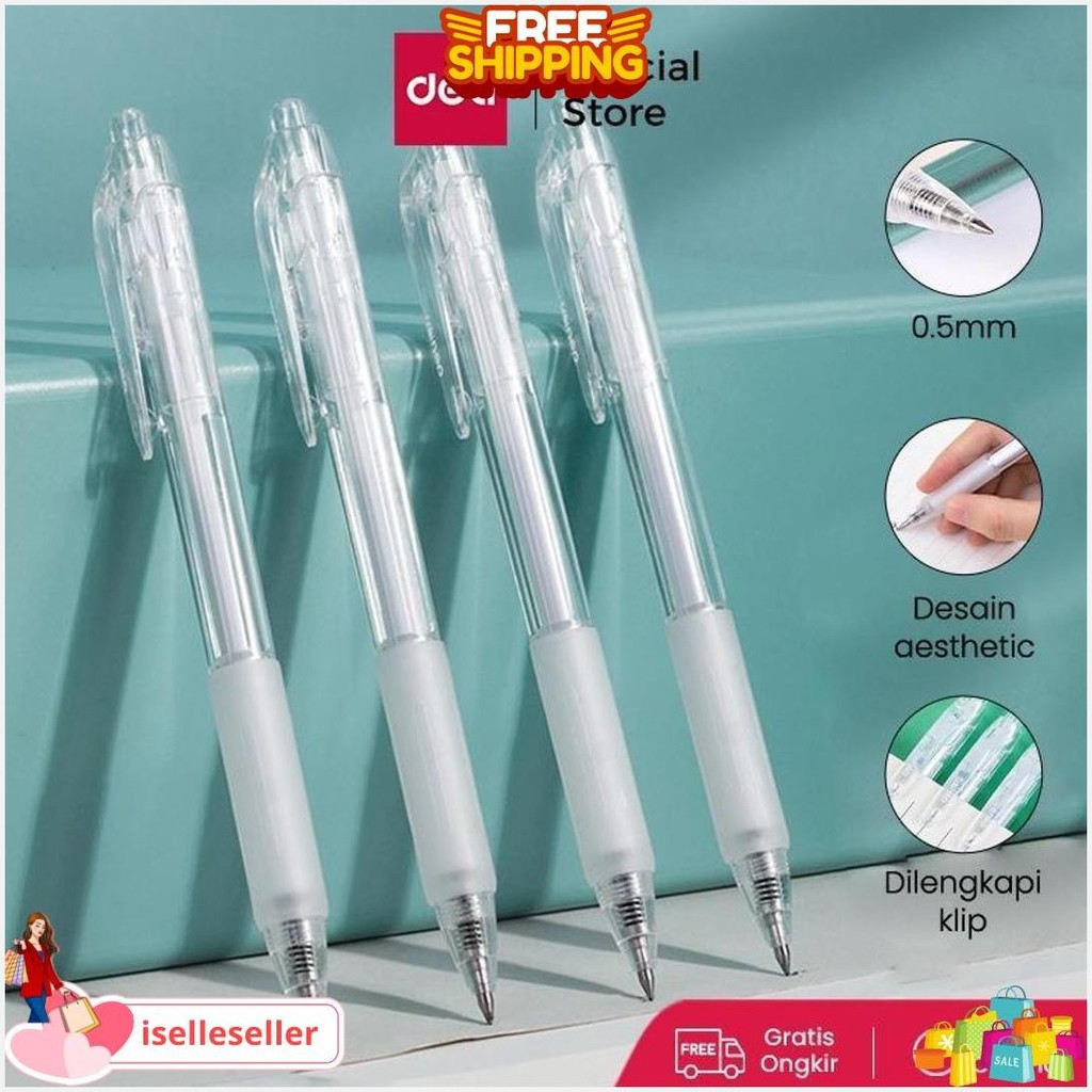 

Deli Gel Pen Pulpen Gel Retractable Tinta Hitam 0.5Mm A057B-01 Terlaris