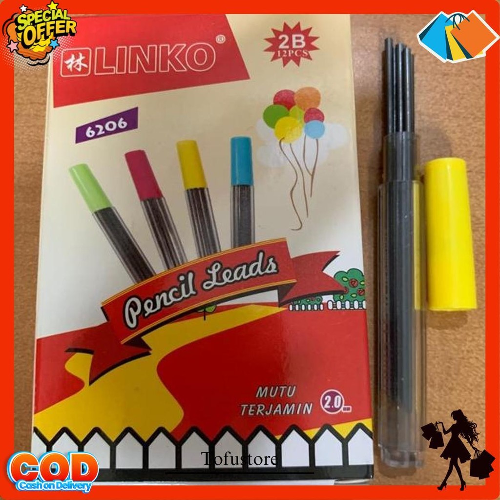 (12Tube) Isi Pensil Mekanik Linko 2.0Mm | Isi Pensil Besar Gratis Ongkir