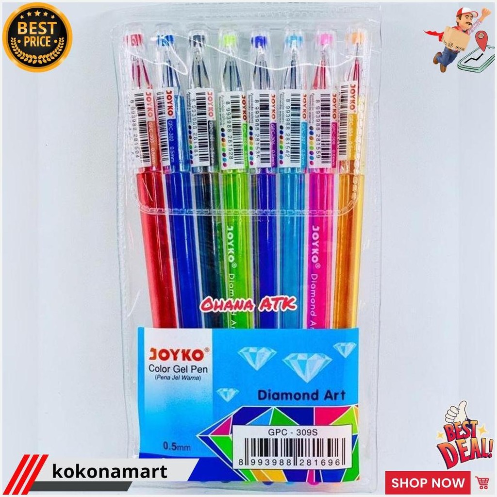 

Pulpen Gel Joyko Diamond Art 8 Warna / 1 Set Pulpen Warna Joyko Siap Kirim
