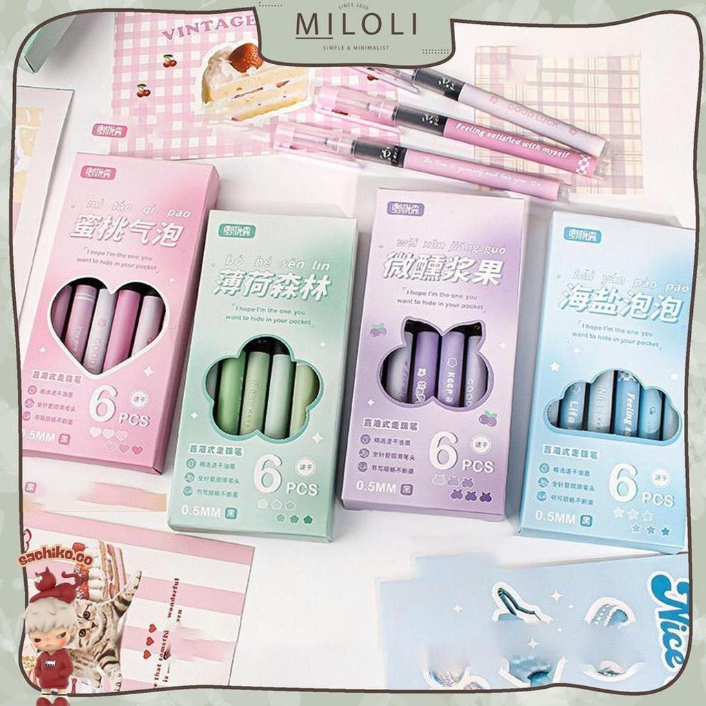 

[Miloli] 6Pcs Pena Heart Beats Pulpen Mekanik Gel Pen Black 0.5Mm Minimalist - D0067 Diskon