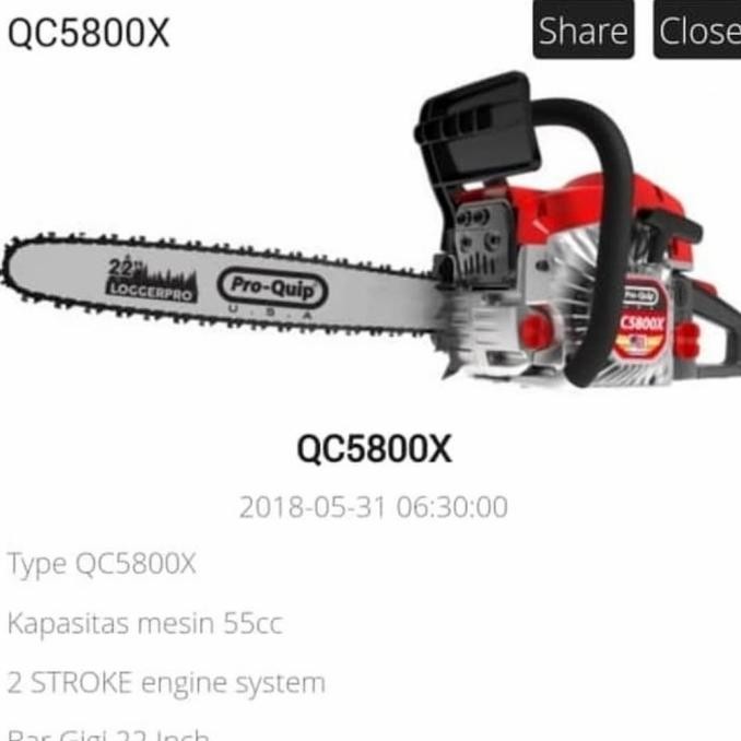 Mesin Chainsaw Proquip 5800 Proquip QC5800X Chainsaw proquip 22 inch