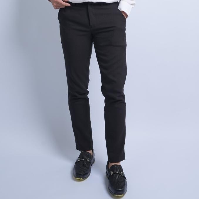 Celana Panjang Bahan Pria Hitam Polos Celana Kantor Formal Slimfit