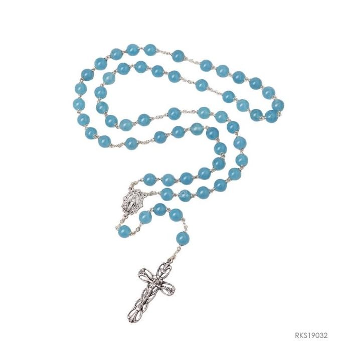 

populer] Rosario Batu Blue Carnelian Maria Miracolosa Rohani Katolik