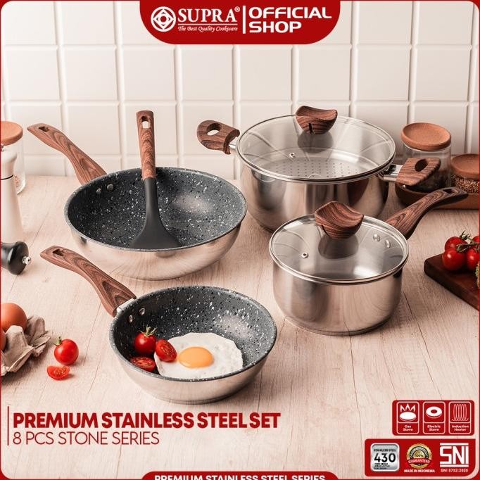 Sale Supra Panci Set 8 Pcs Stainless Steel Premium Series