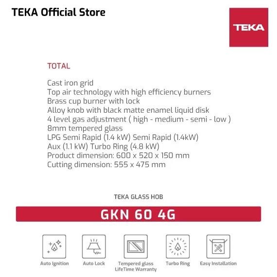 Sale Teka Kompor Tanam Gas 4 Tungku Gk Lux 60 4G 60 Cm