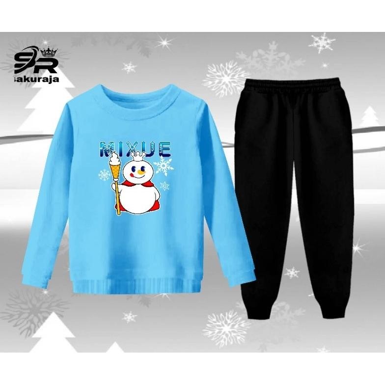 Setelan Baju Celana Panjang Anak Perempuan Motif Mixue Ice Cream/Umur 6-12 Tahun
