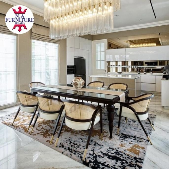 PREMIUM meja makan minimalis 8 kursi kayu jati,meja makan restoran kayu jati