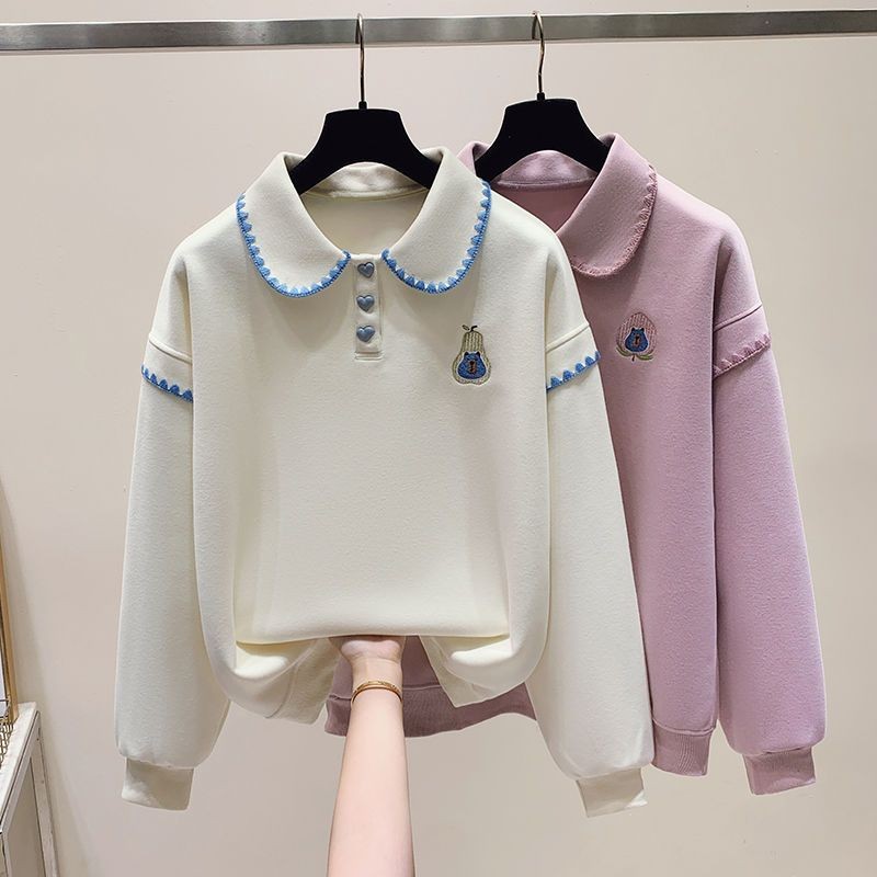 

Korean Dongdaemun Doll Collar Loose Plus Size Color Block Sweatshirt for Women