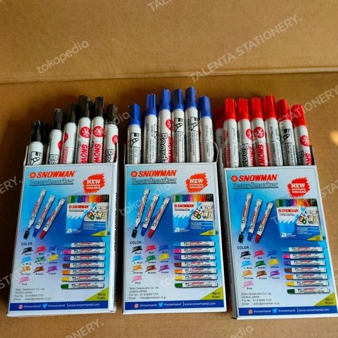 

Promo!! Spidol Snowman Whiteboard Bg Satu Lusin Isi12Pcs Hitam, Biru, Merah,
