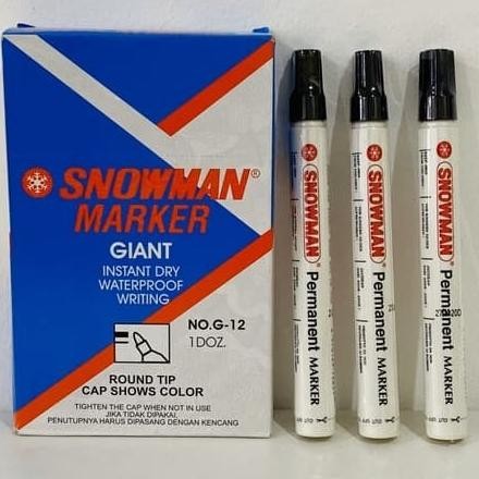 

Diskon!! Spidol Snowman Permanent Marker No.G-12 Tinta Hitam / 1 Box Isi 12 Pc