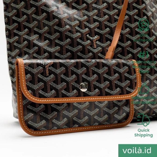 Promo Goyard Saint Louis Pm Tote Bag Black Tan