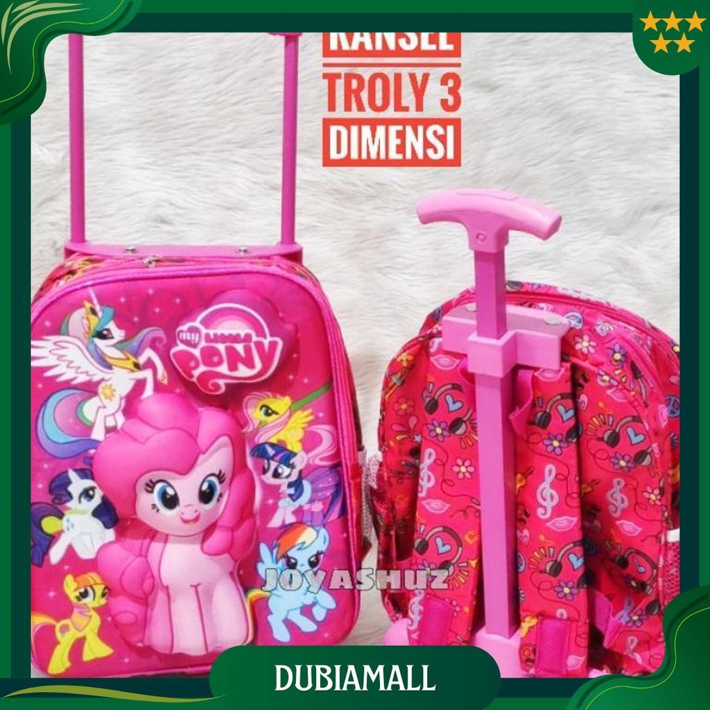 Tas Trolley Anak Perempuan Karakter Pony - Tas Dorong Anak Tk - Tas Koper Anak Perempuan Unicorn 3D 