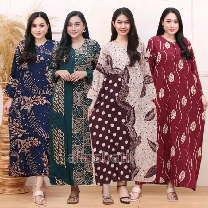 Paket 3 Longdress Daster Lengan Panjang Kancing Depan Katun Bunga Musim dingin