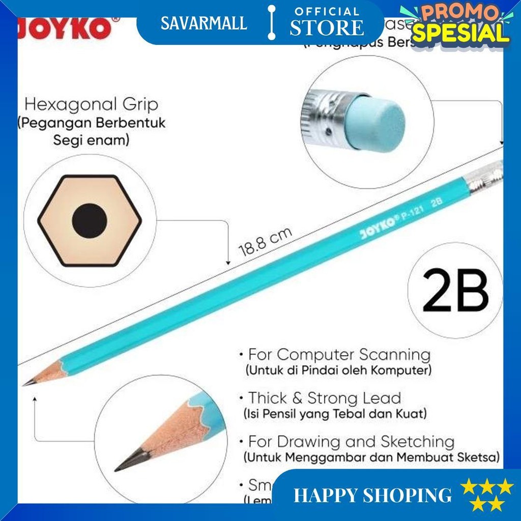

Pencil Pensil Joyko P-8148 Happy 2B 1 (Motif Cat) Atau P-121 Rainbow 1 Box 12 Pc D Best Seller