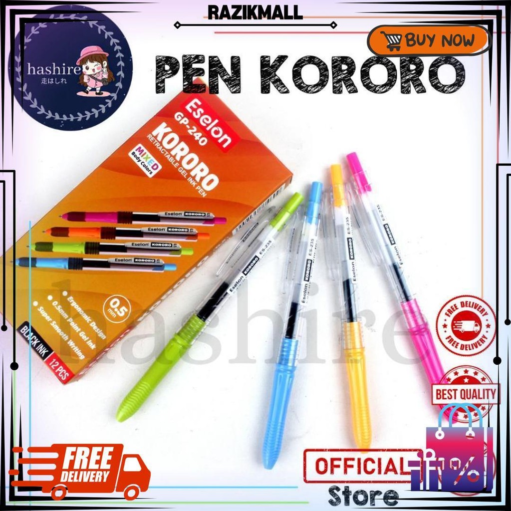 

12Pcs Pulpen Gel Eselon Gp-240 Kororo / 1 Pak Pulpen Gel Cetek 0.5Mm D Cod