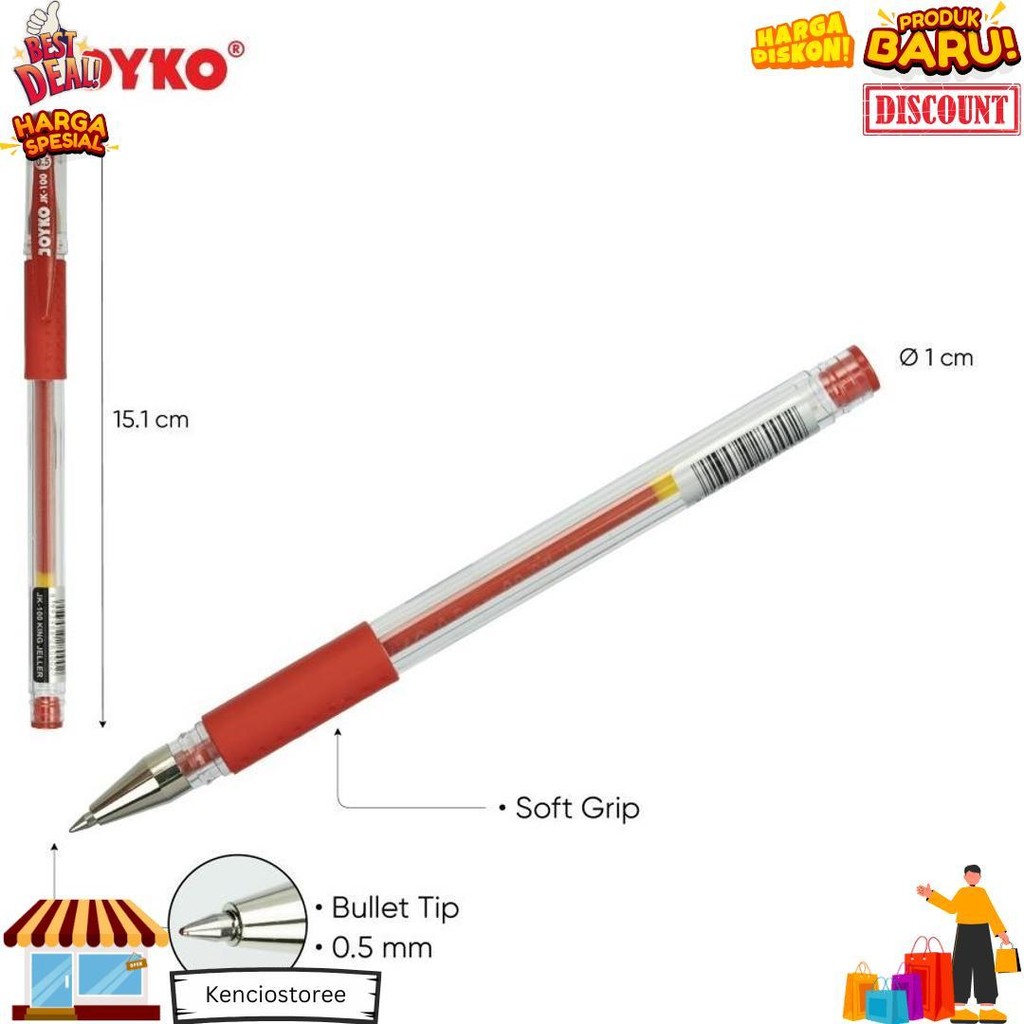 

(12Pc) Gel Pen Pulpen Pena Joyko Jk-100 Black 0.5 Mm/Pen Joyko D Promo Puncak