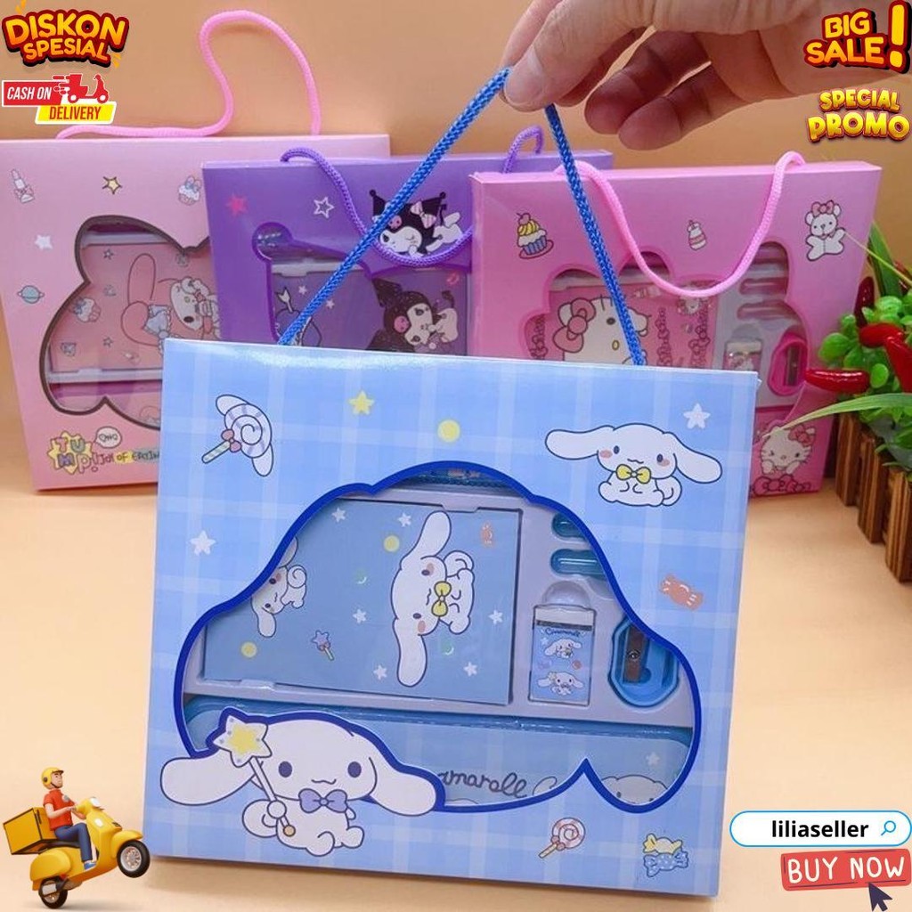 

(Yunita) (8Pcs) Set Alat Tulis Perlengkapan Sekolah Sanrio Alat Tulis 8 In 1 Tempat Pensil Penghapus Penggaris Rautan Cinnamorooll Kuromi Melody Kado Anak Sekolah D Promo 4.4