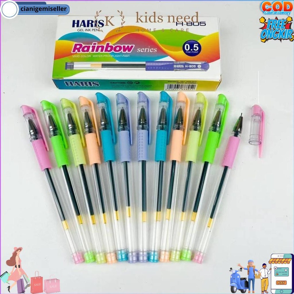 

(12 Pcs) Gel Pen Pulpen Pena Murah 0.5 / 0.38 Mm D Best Seller