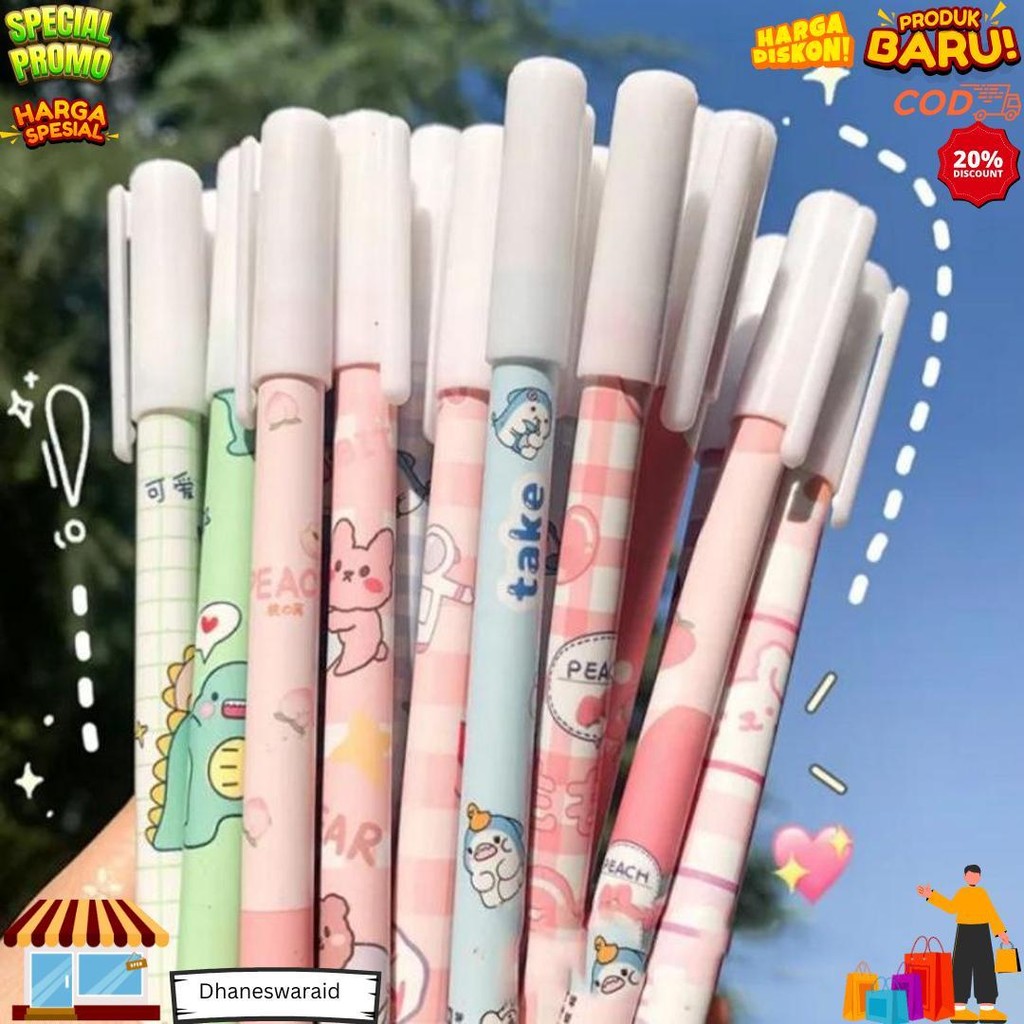 

12 Pcs Bolpen Gel Hapus Tinta Hitam D Sale