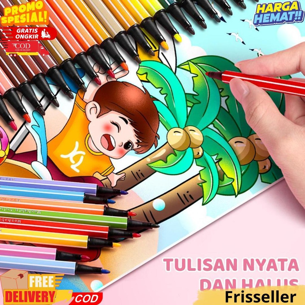 

[Ready] Aimilo Spidol Anak 1 Set Pulpen Marker Spidol Warna Warni 12/24/36/48 Warna D Sale
