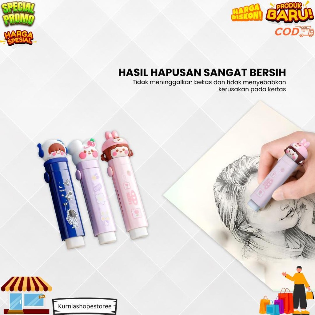 

Penghapus Pensil Mekanik Free 2Pcs Refill Penghapus Karakter Kartun 3D Sliding Eraser / Mechanical Eraser Perlengkapan Sekolah Anak / Penghapus Pensil Anak Import Stockami A78 D Cod
