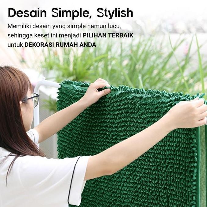 Karpet Keset Kaki Lantai Cendol Microfiber TEBAL BESAR Ukuran 60x90cm Anti Licin Alas Karet Bulu Lem
