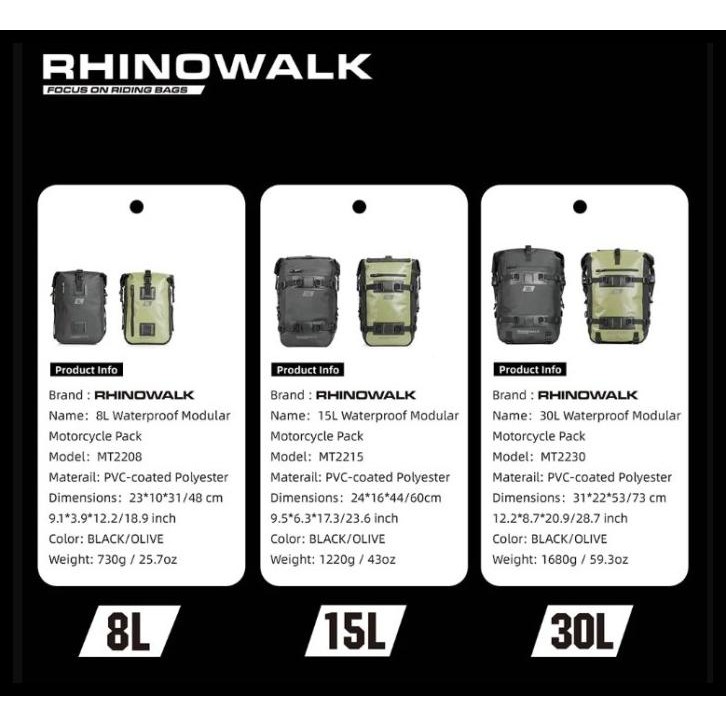 TAS MOTOR RHINOWALK MT2208 MOTORCYCLE PANNIER 8/15/30L WATERPROOF