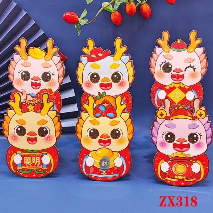

Tr21 Angpao Shaped Naga Imlek 2024 Isi 6 Pcs Hongbao Sincia Shio Dragon