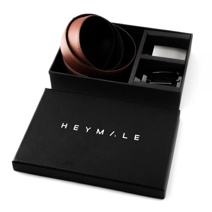 new  HEYMALE REVERSIBLE BELT BUNDLING PACKAGE IKAT PINGGANG PRIA BLACK - BROWN