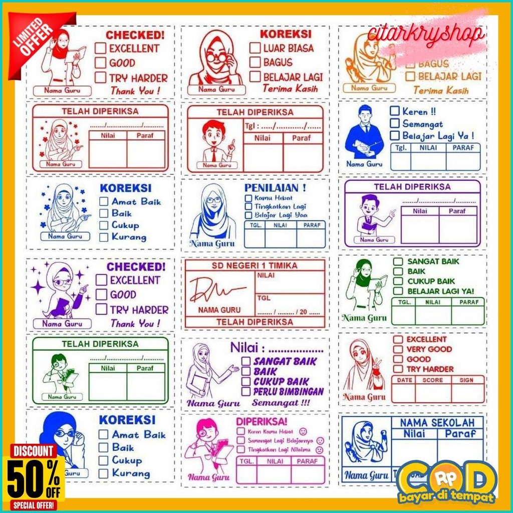 

Stempel Nilai Guru / Penilaian / Koreksi / Checked Diskon Setengah Harga